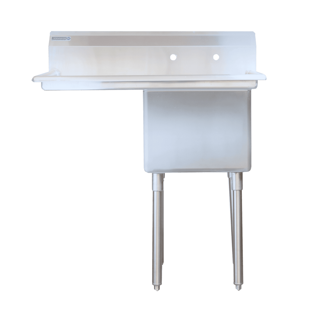 E - S1C151512 - 15L - 318 Enhanced 1 - Tub Sink 15" x 15" with Left Drainboard - Enhanced Stainless Steel - Enhanced Equipment