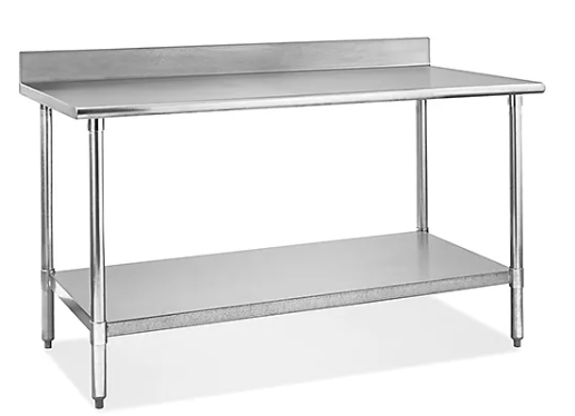 E - WTG - 3060 - 2R - 418 Enhanced 30"D x 60"W Work Table with Galvanized Underself, 2" Backsplash - Enhanced SS & Equipment - Enhanced Equipment