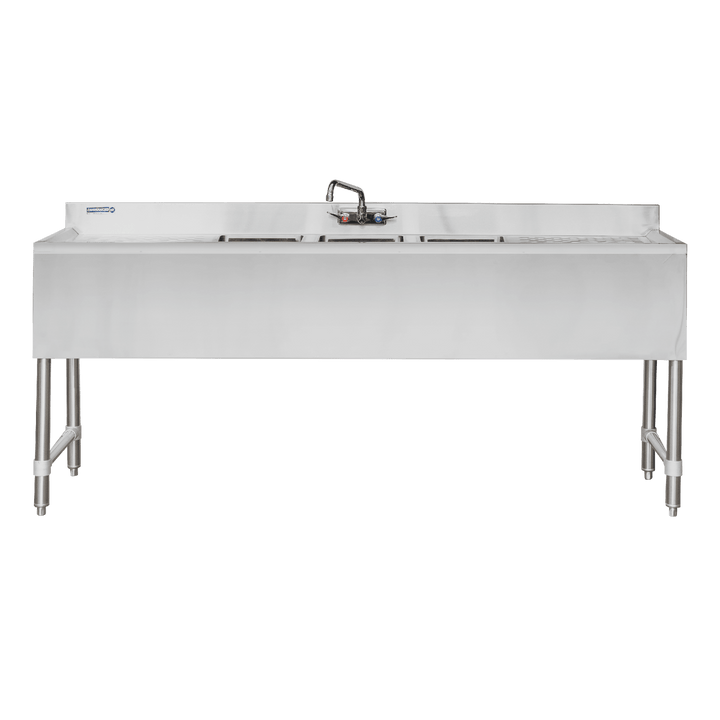 E - BAR3B72 - LR Enhanced 72" Bar Sink with 3" Backsplash, 3 Tubs, Right/Left Drainboards - Enhanced SS & Equipment - Bar Equipment - Enhanced Equipment