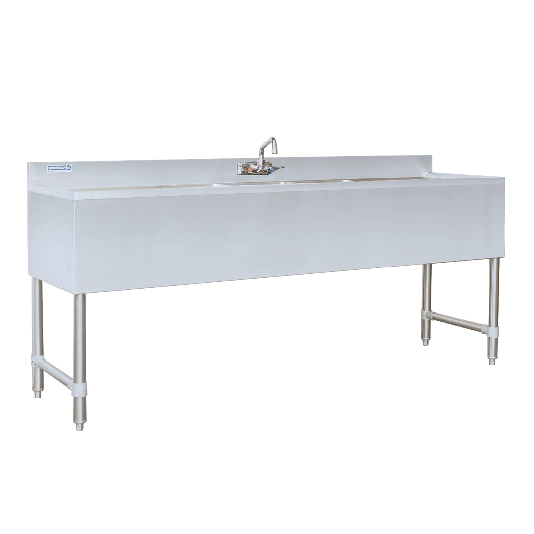 E - BAR3B72 - LR Enhanced 72" Bar Sink with 3" Backsplash, 3 Tubs, Right/Left Drainboards - Enhanced SS & Equipment - Bar Equipment - Enhanced Equipment