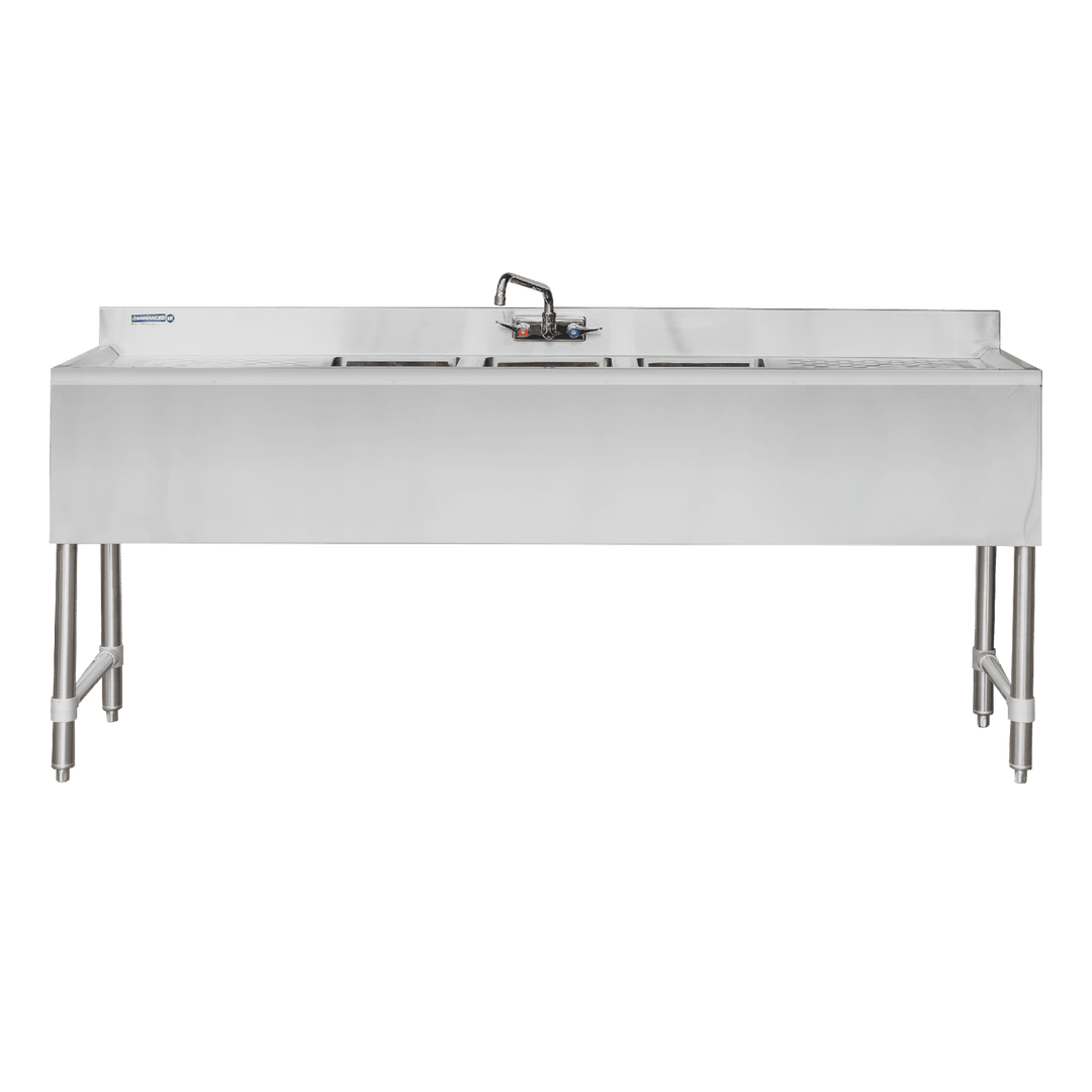 E - BAR3B72 - LR Enhanced 72" Bar Sink with 3" Backsplash, 3 Tubs, Right/Left Drainboards - Enhanced SS & Equipment - Bar Equipment - Enhanced Equipment