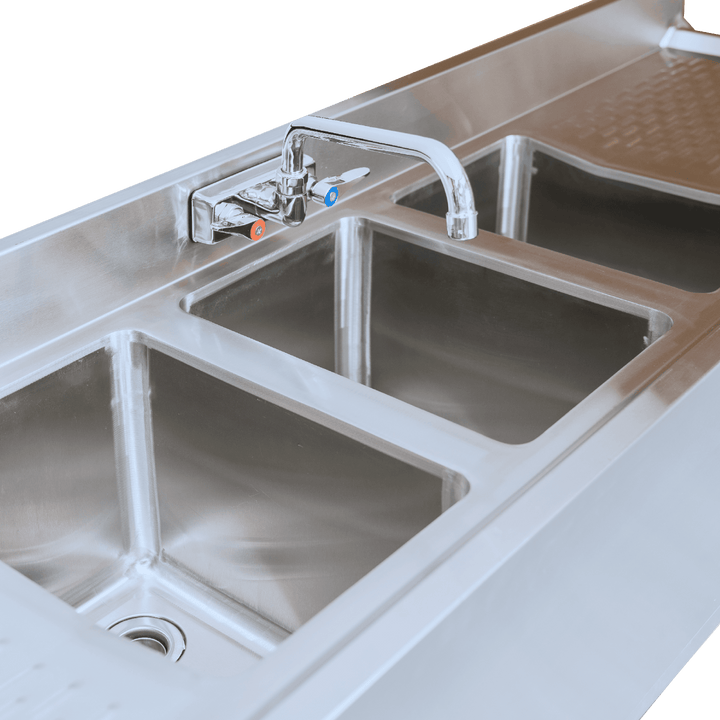 E - BAR3B72 - LR Enhanced 72" Bar Sink with 3" Backsplash, 3 Tubs, Right/Left Drainboards - Enhanced SS & Equipment - Bar Equipment - Enhanced Equipment
