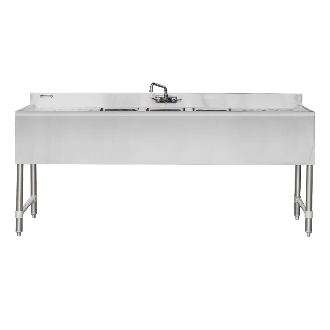 E - BAR3B72 - LR Enhanced 72" Bar Sink with 3" Backsplash, 3 Tubs, Right/Left Drainboards - Enhanced SS & Equipment - Bar Equipment - Enhanced Equipment