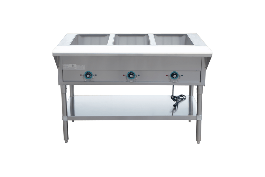 E - EST - 3OW - US Enhanced Hot food steam table, 3 - open wells, Stainless steel, 120V - Enhanced SS & Equipment - Steam Tables - Enhanced Equipment