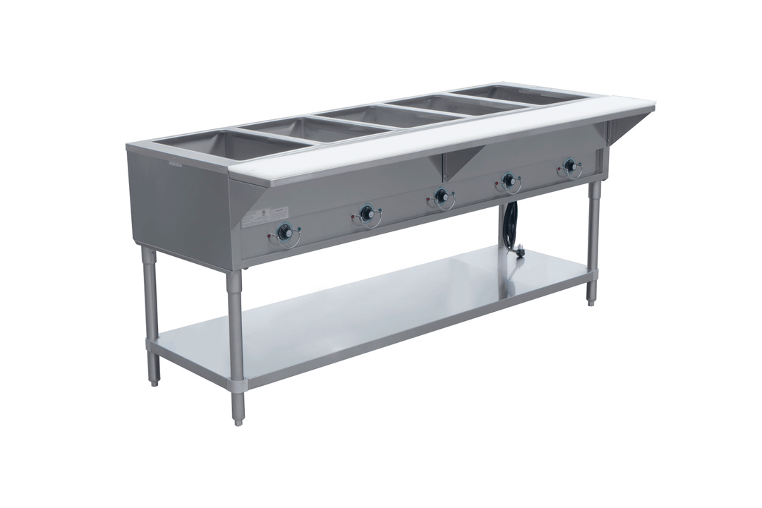 E - EST - 5OW - US Enhanced Hot food steam table, 5 - open wells, Stainless steel, 208/240V - Enhanced SS & Equipment - Enhanced Equipment