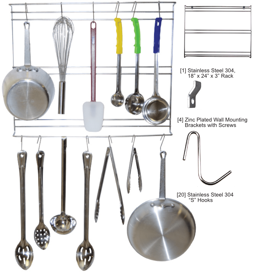 E - WMUTRK - 1824 Enhanced Stainless Steel 304 Wall Mounted Utensil Rack - Enhanced Wire Shelving - Enhanced Equipment