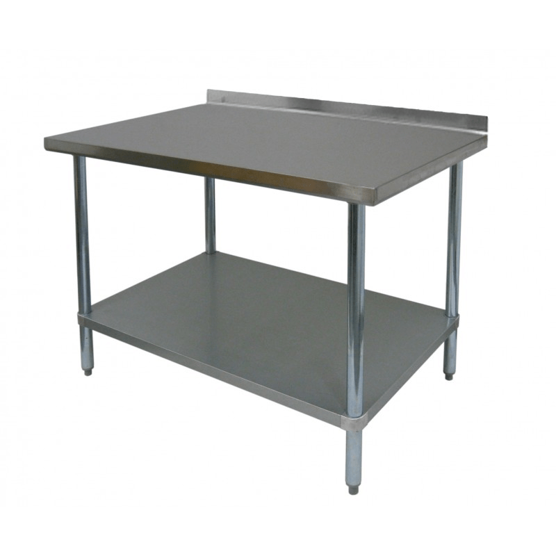 E - WTG - 2448 - 2R - 418 Enhanced 24"D x 48"W Work Table with Galvanized Underself, 2" Backsplash - Enhanced Stainless Steel - Enhanced Equipment
