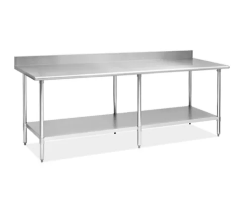 E - WTG - 2496 - 2R - 418 Enhanced 24"D x 96"W Work Table with Galvanized Underself, 2" Backsplash - Enhanced Stainless Steel - Enhanced Equipment