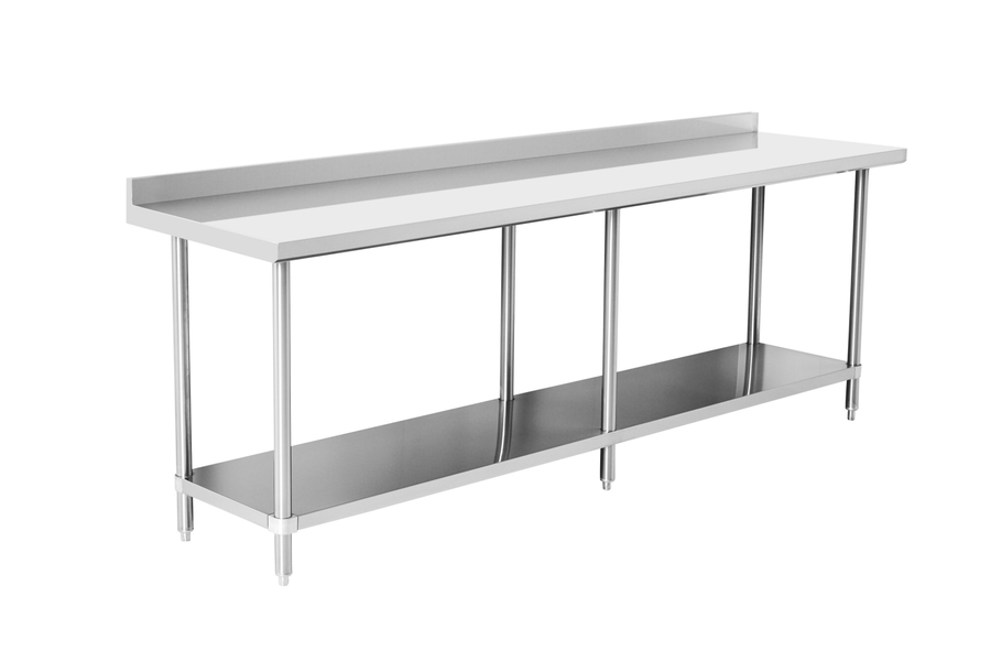 E - WTG - 3060 - 2R - 418 Enhanced 30"D x 60"W Work Table with Galvanized Underself, 2" Backsplash - Enhanced Stainless Steel - Enhanced Equipment