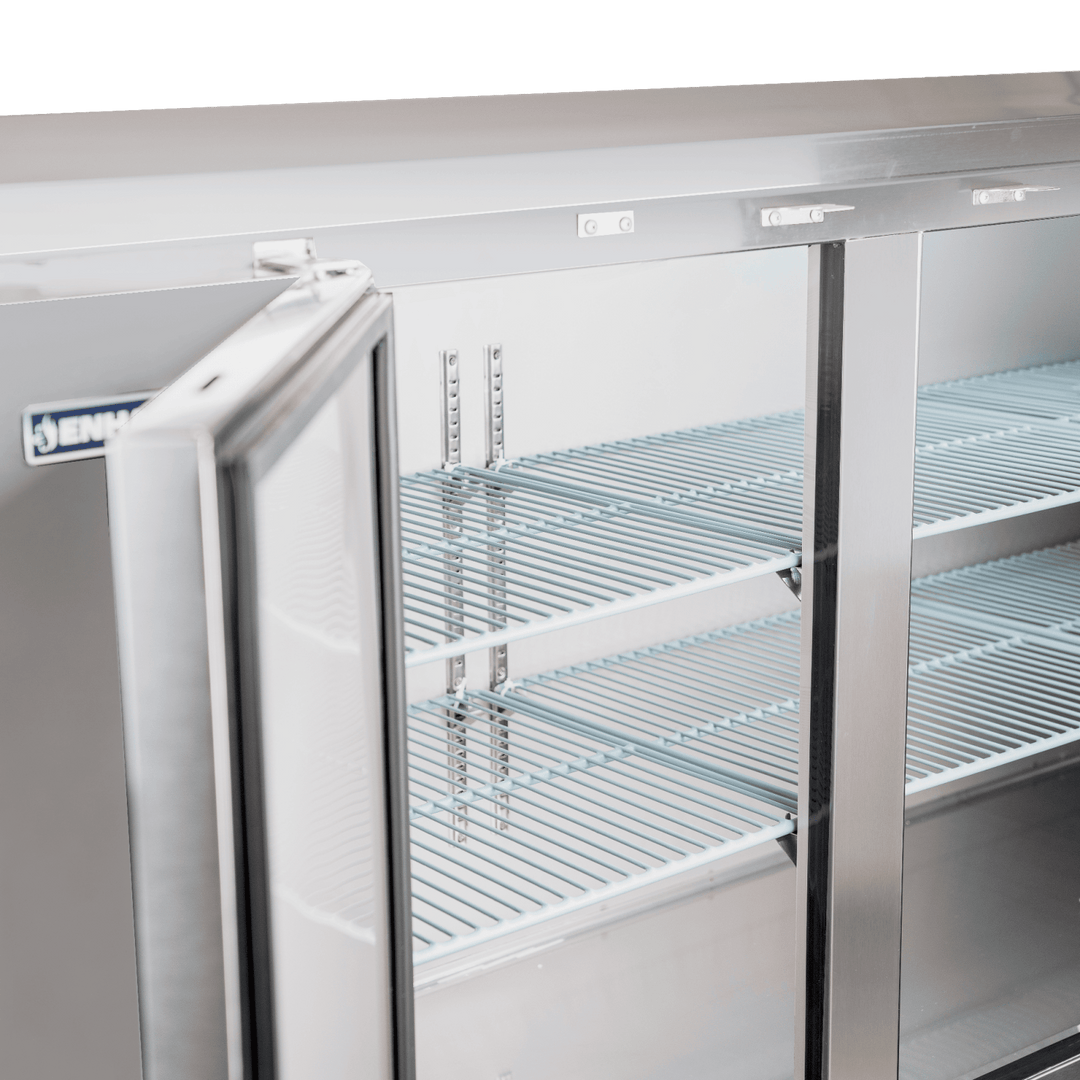 EBB - 24 - 72FSS - HC 72" W x 24" D refrigerated back bar cooler with stainless steel exterior, two solid doors - Enhanced Refrigeration - Enhanced Equipment