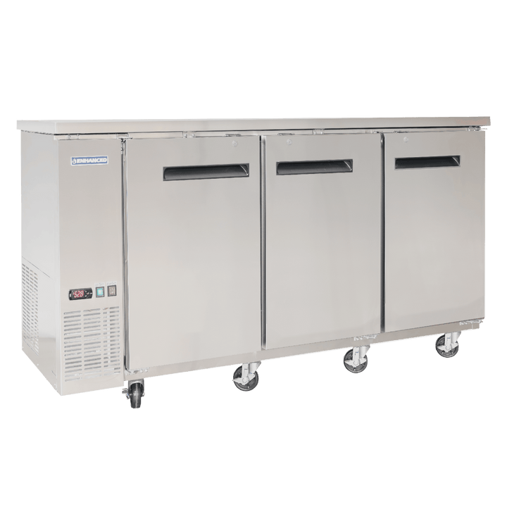 EBB - 24 - 72FSS - HC 72" W x 24" D refrigerated back bar cooler with stainless steel exterior, two solid doors - Enhanced Refrigeration - Enhanced Equipment