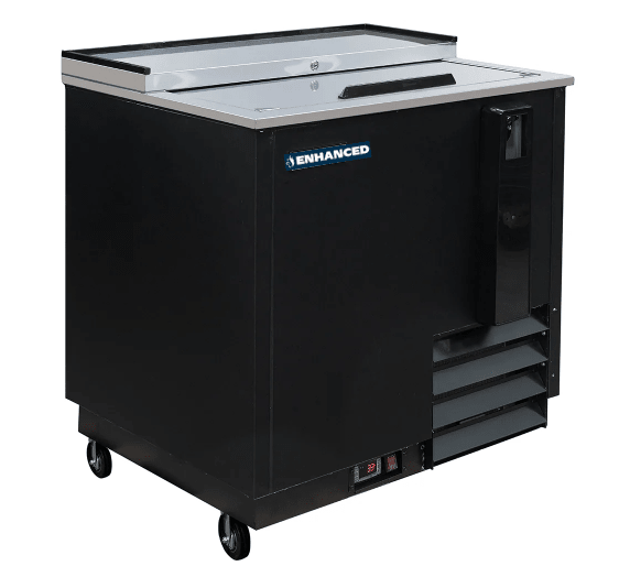 EBC - 36 - HC - B Enhanced Bottle Cooler Refrigerator 36" wide, Black Exterior - Enhanced Refrigeration - Enhanced Equipment