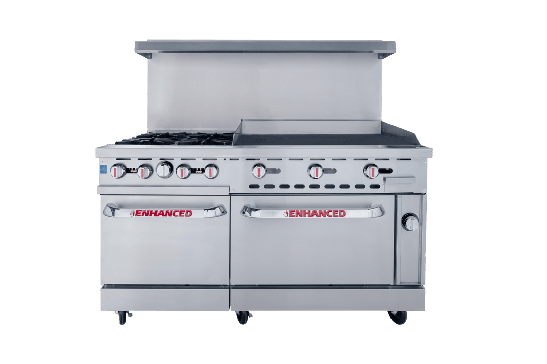 Enhanced Gas Equipment ER - 4 - G36 Enhanced 60" Commercial Gas Range - 4 Burners, 36" Griddle, 1 Standard Oven & 1 Small Oven - Enhanced Gas Equipment - Range - Enhanced Equipment