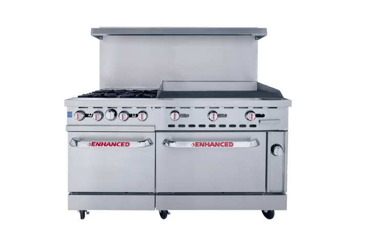 Enhanced Gas Equipment ER - 4 - G36 Enhanced 60" Commercial Gas Range - 4 Burners, 36" Griddle, 1 Standard Oven & 1 Small Oven - Enhanced Gas Equipment - Range - Enhanced Equipment