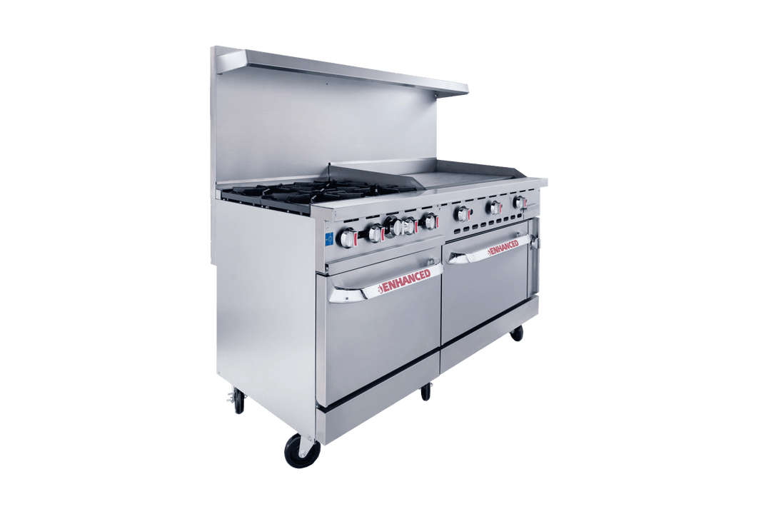 Enhanced Gas Equipment ER - 4 - G36 Enhanced 60" Commercial Gas Range - 4 Burners, 36" Griddle, 1 Standard Oven & 1 Small Oven - Enhanced Gas Equipment - Range - Enhanced Equipment