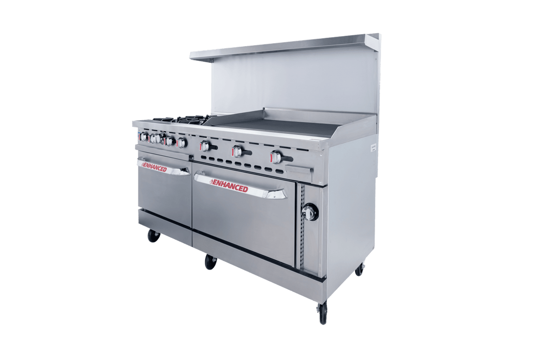 Enhanced Gas Equipment ER - 4 - G36 Enhanced 60" Commercial Gas Range - 4 Burners, 36" Griddle, 1 Standard Oven & 1 Small Oven - Enhanced Gas Equipment - Range - Enhanced Equipment