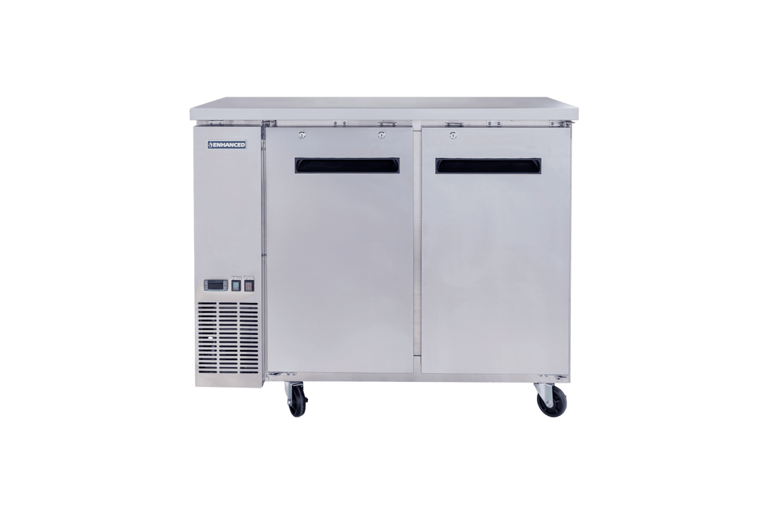 Enhanced Refrigeration EBB - 24 - 48FSS - HC 48" Back Bar Cooler with 2 Solid Doors, Stainless Steel Exterior - Enhanced Refrigeration - Enhanced Equipment