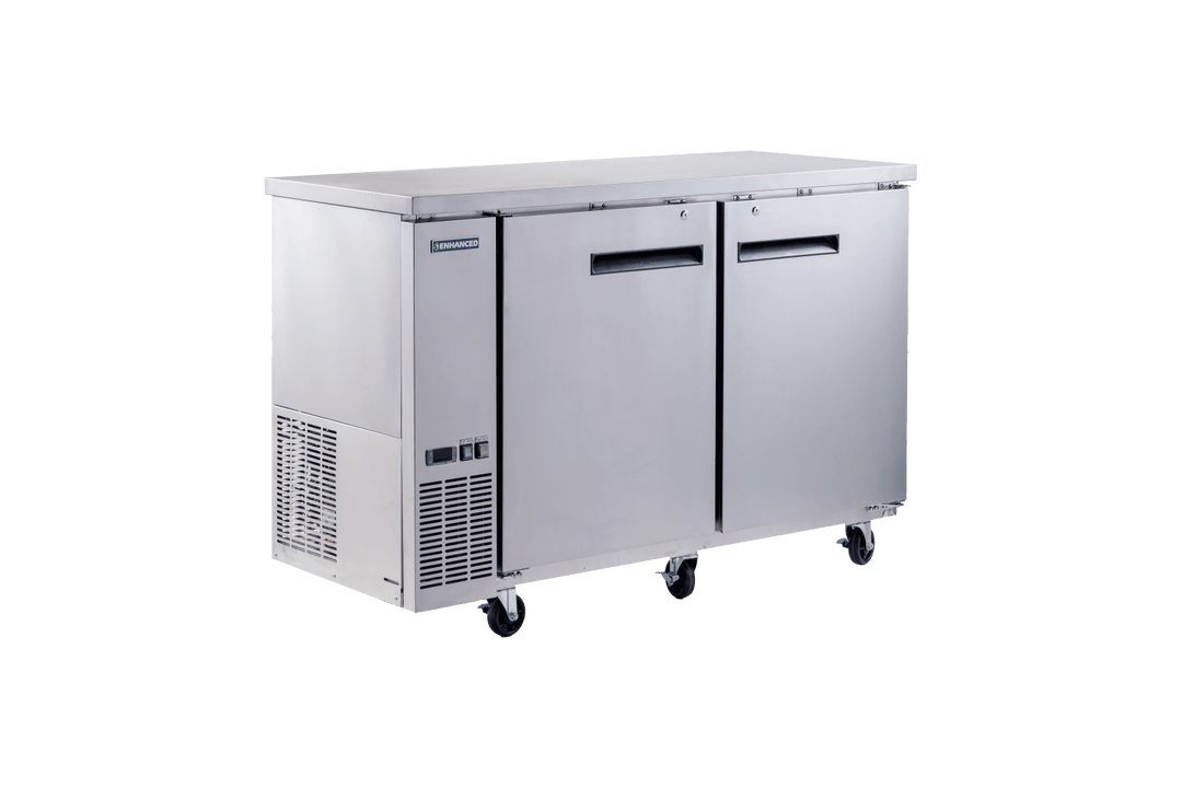 Enhanced Refrigeration EBB - 24 - 60FSS - HC 60" x 24" Back Bar Cooler with Stainless Steel Exterior, 2 Solid Doors - Enhanced Refrigeration - Enhanced Equipment