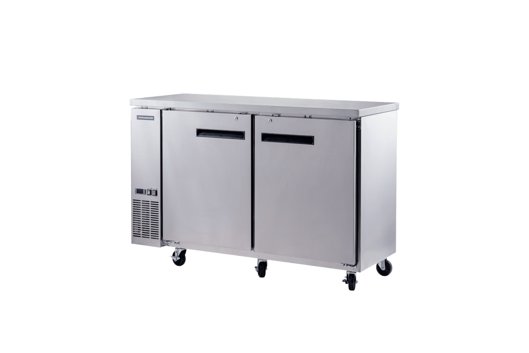 Enhanced Refrigeration EBB - 24 - 60FSS - HC 60" x 24" Back Bar Cooler with Stainless Steel Exterior, 2 Solid Doors - Enhanced Refrigeration - Enhanced Equipment