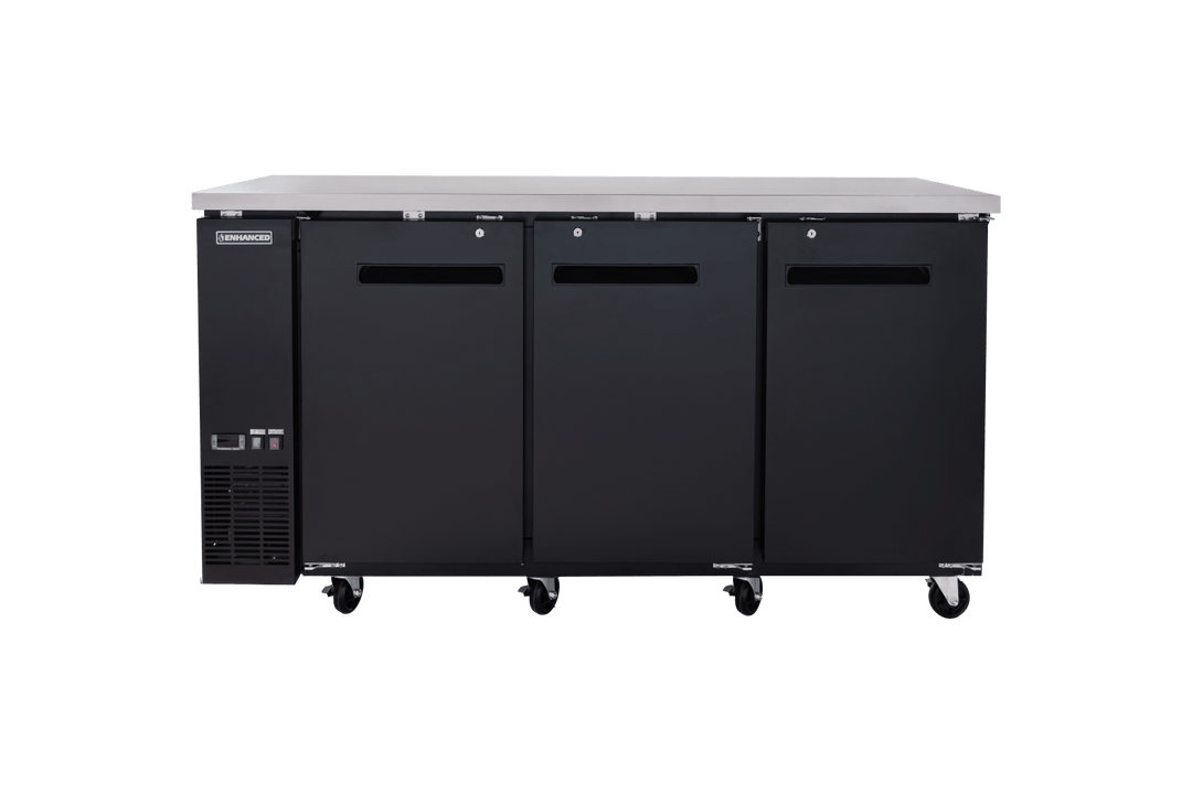 Enhanced Refrigeration EBB - 24 - 72F - HC Enhanced 72" Back Bar Cooler, 3 Solid Doors - Enhanced Refrigeration - Enhanced Equipment
