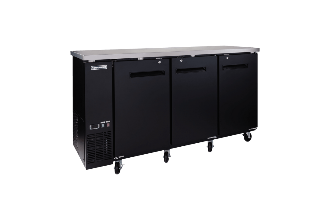 Enhanced Refrigeration EBB - 24 - 72F - HC Enhanced 72" Back Bar Cooler, 3 Solid Doors - Enhanced Refrigeration - Enhanced Equipment
