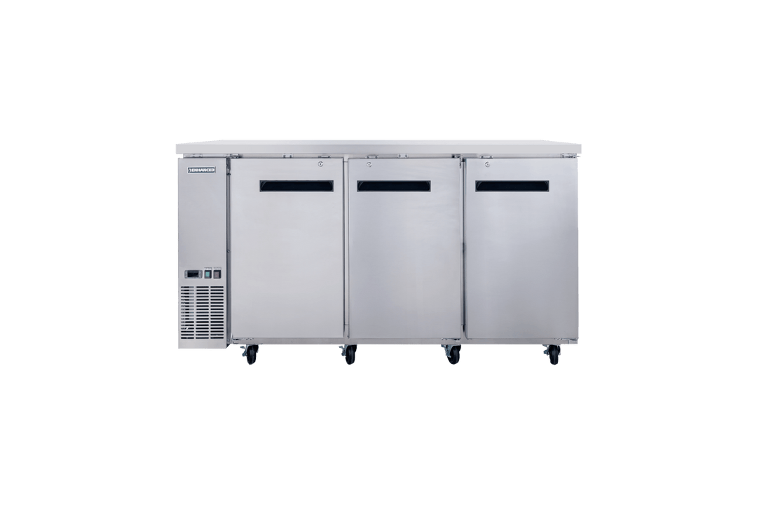 Enhanced Refrigeration EBB - 24 - 72FSS - HC Enhanced Back Bar Cooler 72" W x 24" D, Stainless Steel Exterior, 3 Solid Doors - Enhanced Refrigeration - Enhanced Equipment