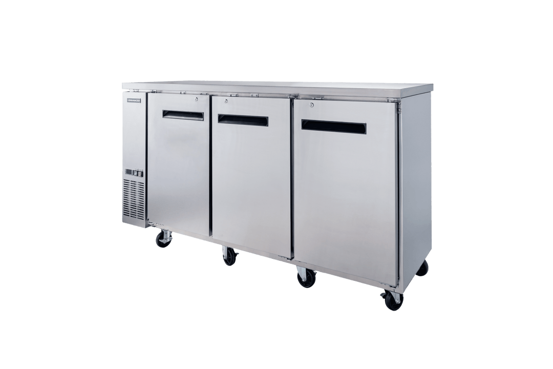 Enhanced Refrigeration EBB - 24 - 72FSS - HC Enhanced Back Bar Cooler 72" W x 24" D, Stainless Steel Exterior, 3 Solid Doors - Enhanced Refrigeration - Enhanced Equipment