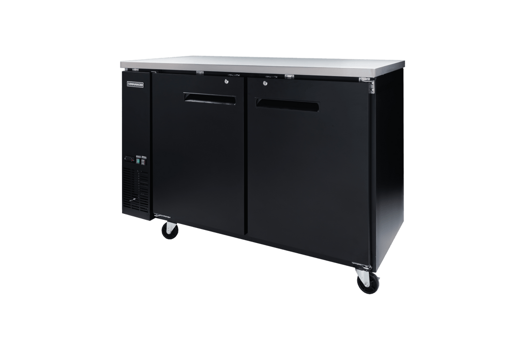 Enhanced Refrigeration EBB - 2F - HC Back Bar Cooler 27" D, Black Exterior, Stainless Steel Top, 2 - Door - Enhanced Refrigeration - Enhanced Equipment