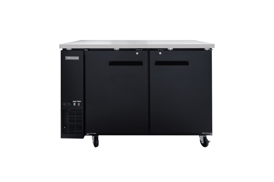 Enhanced Refrigeration EBB - 2F - HC Back Bar Cooler 27" D, Black Exterior, Stainless Steel Top, 2 - Door - Enhanced Refrigeration - Enhanced Equipment