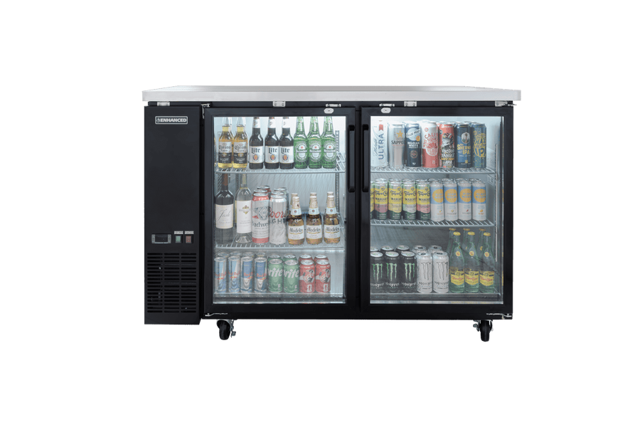 Enhanced Refrigeration EBB - 2G - HC Enhanced Back Bar Cooler, 58" Wide, 2 Glass Doors, Black Exterior with Stainless Steel Top - Enhanced Refrigeration - Enhanced Equipment