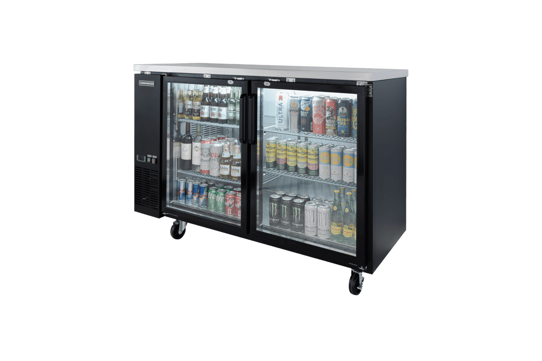 Enhanced Refrigeration EBB - 2G - HC Enhanced Back Bar Cooler, 58" Wide, 2 Glass Doors, Black Exterior with Stainless Steel Top - Enhanced Refrigeration - Enhanced Equipment