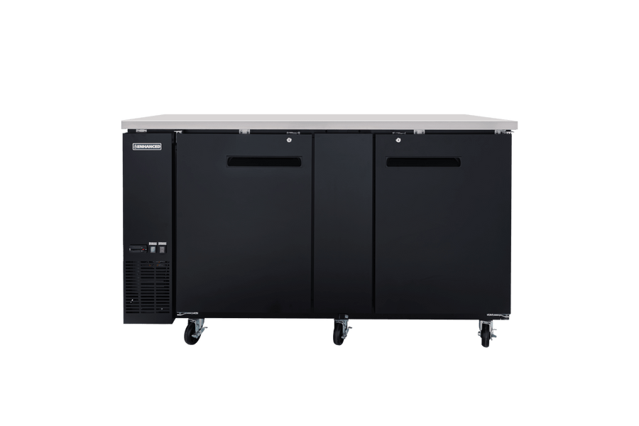 Enhanced Refrigeration EBB - 3F - HC Enhanced 69" Refrigerated Back Bar Cooler, 2 - Door, Black Exterior, Stainless Steel Top - Enhanced Refrigeration - Enhanced Equipment