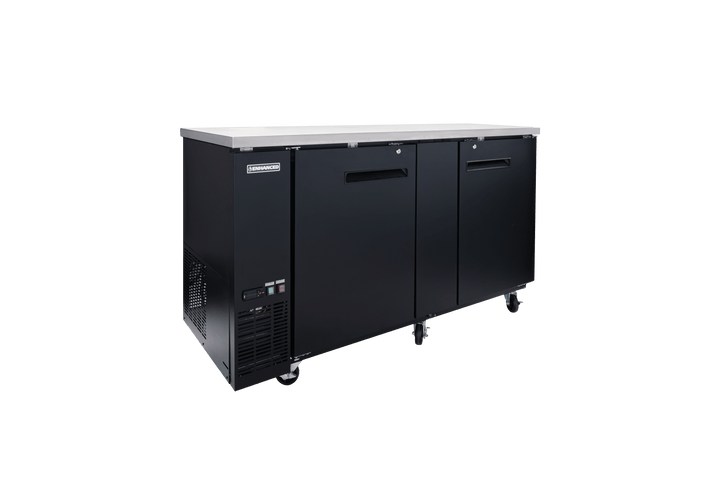 Enhanced Refrigeration EBB - 3F - HC Enhanced 69" Refrigerated Back Bar Cooler, 2 - Door, Black Exterior, Stainless Steel Top - Enhanced Refrigeration - Enhanced Equipment