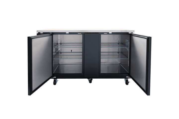 Enhanced Refrigeration EBB - 3F - HC Enhanced 69" Refrigerated Back Bar Cooler, 2 - Door, Black Exterior, Stainless Steel Top - Enhanced Refrigeration - Enhanced Equipment