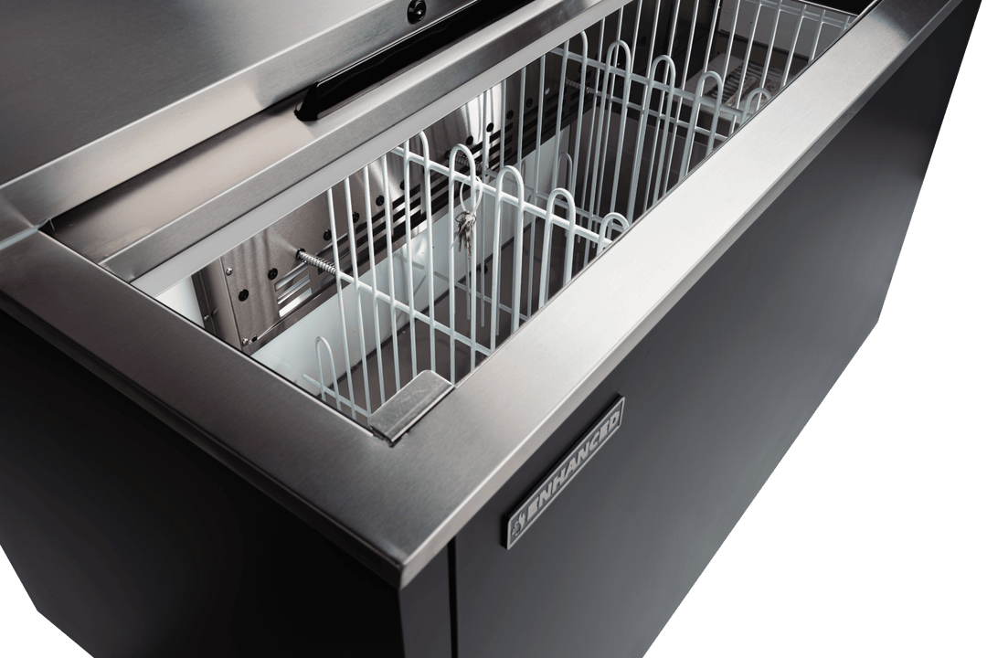 Enhanced Refrigeration EBC - 65 - HC Enhanced Bottle Cooler Refrigerator, 65" Wide, Black, 2 - Slide Top Doors - Enhanced Refrigeration - Enhanced Equipment