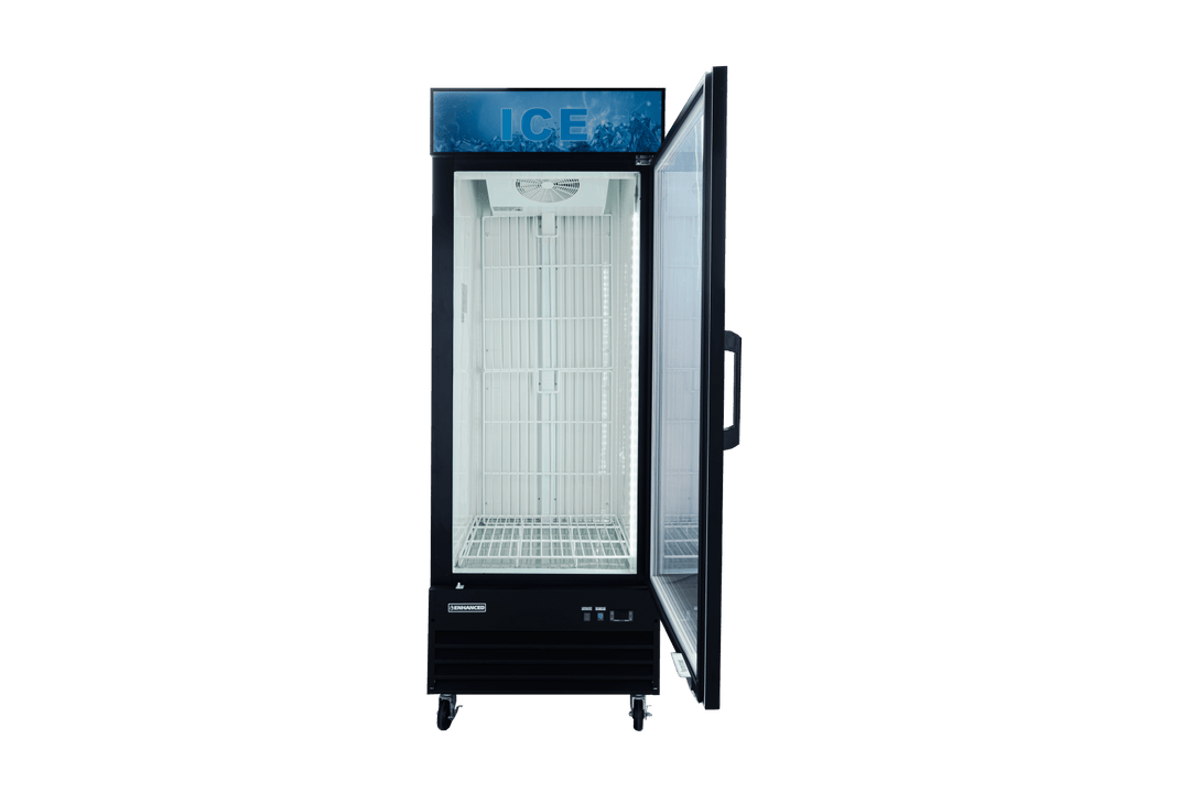 Enhanced Refrigeration EGDM - ICE1 - HC Single Glass Door Ice Merchandiser Freezer, 23 Cu. Ft., Black - Enhanced Refrigeration - Enhanced Equipment