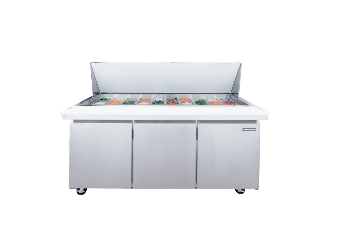 Enhanced Refrigeration ESPM - 72 - 30 - HC Enhanced 72" Mega Top Refrigerated Sandwich/Salad Prep Table - Enhanced Refrigeration TH - XX - Refrigeration - Enhanced Equipment