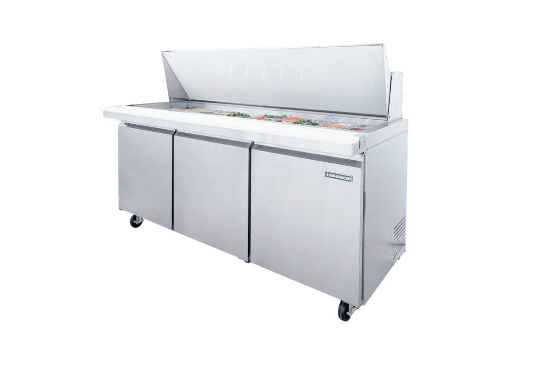 Enhanced Refrigeration ESPM - 72 - 30 - HC Enhanced 72" Mega Top Refrigerated Sandwich/Salad Prep Table - Enhanced Refrigeration TH - XX - Refrigeration - Enhanced Equipment