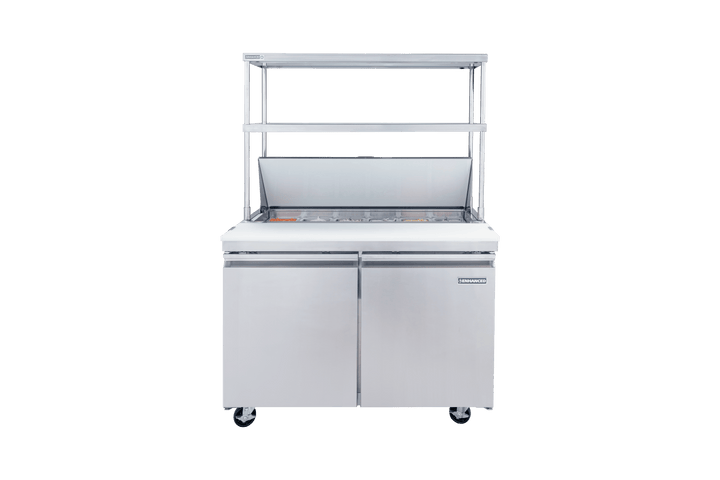Enhanced SS & Equipment E-DOS-1247 18-Gauge 430 Stainless Steel Double Tier Overshelf, 12" x 46-7/8" x 32"H - Enhanced SS & Equipment - Enhanced Equipment