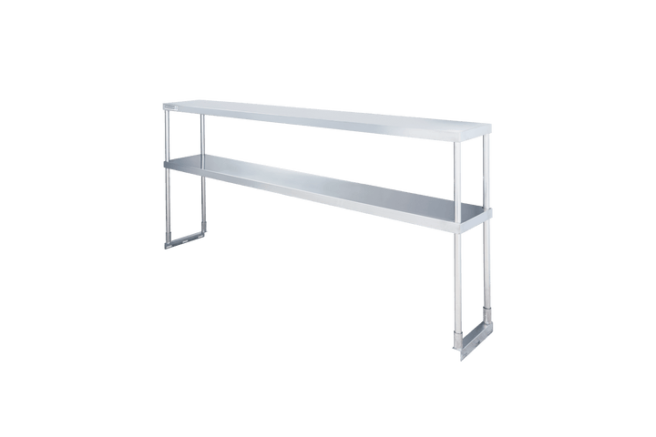 Enhanced SS & Equipment E-DOS-1271 18GA 430 Stainless Steel Custom Double Tier Overshelf 12" x 70-1/2" x 32"H - Enhanced SS & Equipment - Enhanced Equipment