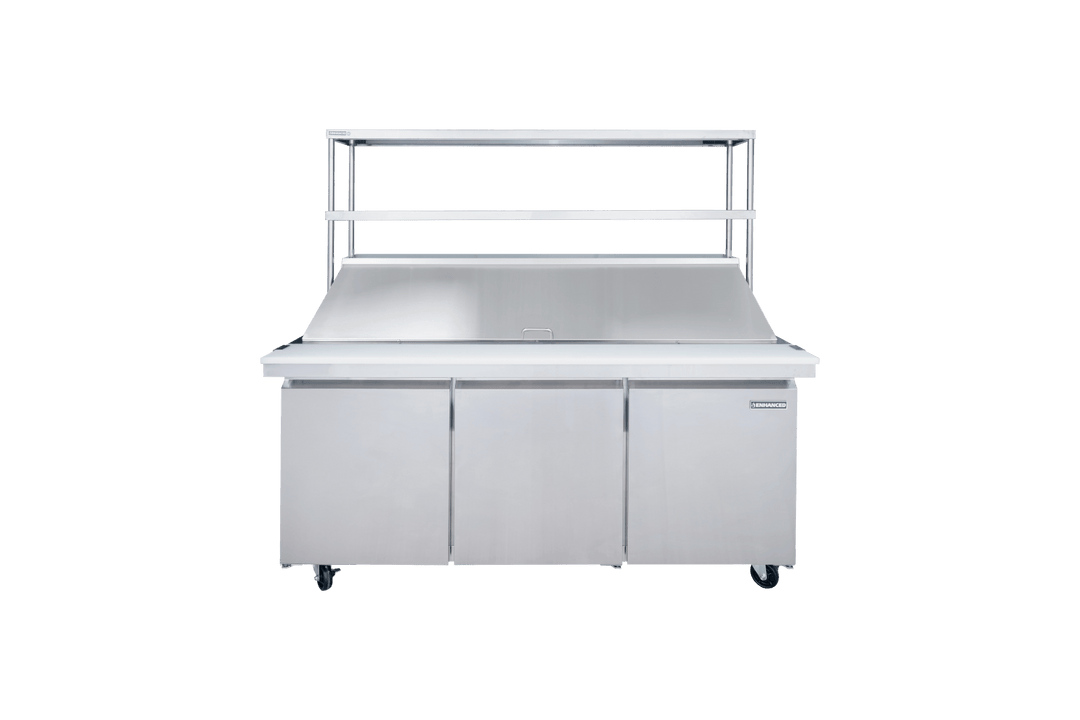 Enhanced SS & Equipment E-DOS-1271 18GA 430 Stainless Steel Custom Double Tier Overshelf 12" x 70-1/2" x 32"H - Enhanced SS & Equipment - Enhanced Equipment