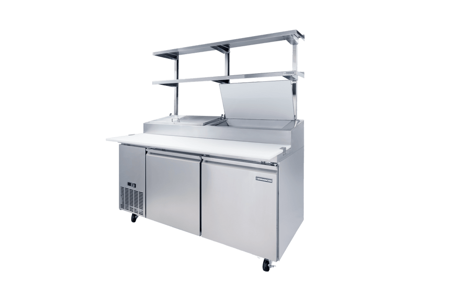 Enhanced SS & Equipment E - DOS - PT1468 Rear Mount Double Tier Stainless Steel Overshelf 14"x68"x48"H for Prep Table - Enhanced SS & Equipment - Enhanced Equipment
