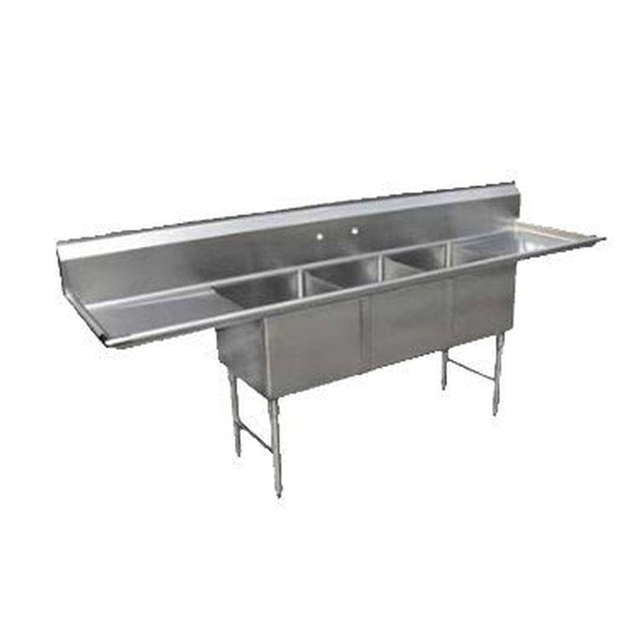 Enhanced SS & Equipment E-S3C182414-18LR-316 3-Compartment Straight Sink with Right and Left Drainboards - Enhanced SS & Equipment - Sinks - Enhanced Equipment