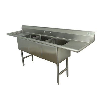 Enhanced SS & Equipment E-S3C242414-24LR-316 Three-Compartment Sink with Dual 24" Left and Right Drainboards, 16GA - Enhanced SS & Equipment - Sinks - Enhanced Equipment
