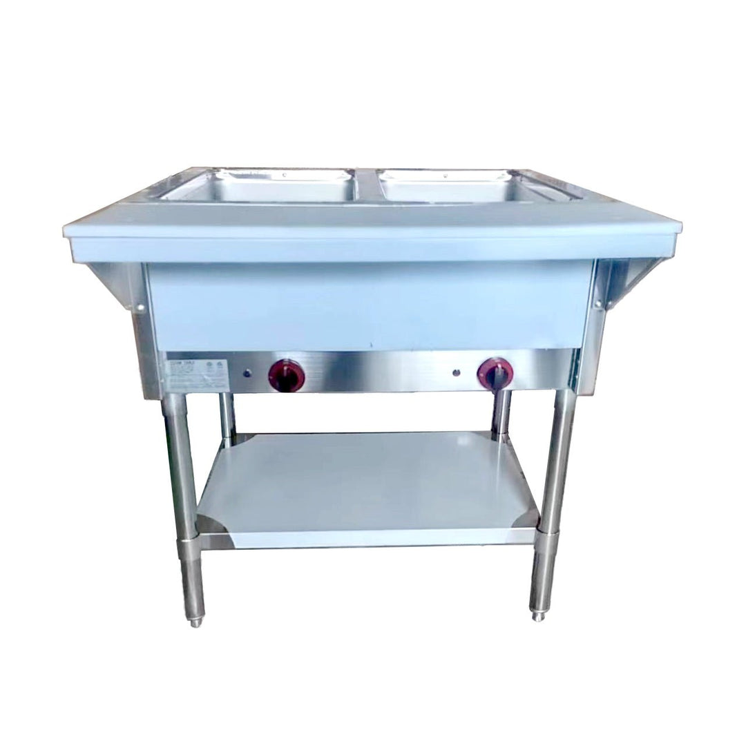 POURSSDZ Enhanced Steam table 2 - open wells, LP Gas, aluminum corners on undershelf - Enhanced Stainless Steel - Steam Tables - Enhanced Equipment