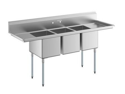 C3T182414-18LR Enhanced Sink 3-Tub, 18" Left & Right Drainboards - Enhanced Stainless Steel - Sinks - Enhanced Equipment