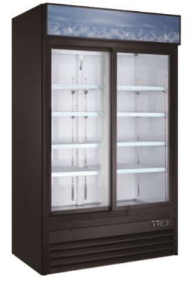 EGDM-45R-SD-HC BLK Enhanced Merchandiser Refrigerator, 2 Glass Sliding Doors - Enhanced Refrigeration - Refrigeration - Enhanced Equipment